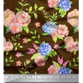 thumbnail image 1 of Soimoi Brown polyester Crepe Fabric Periwinkle & Peony Floral Print Sewing Fabric Yard 42 Inch Wide, 1 of 5