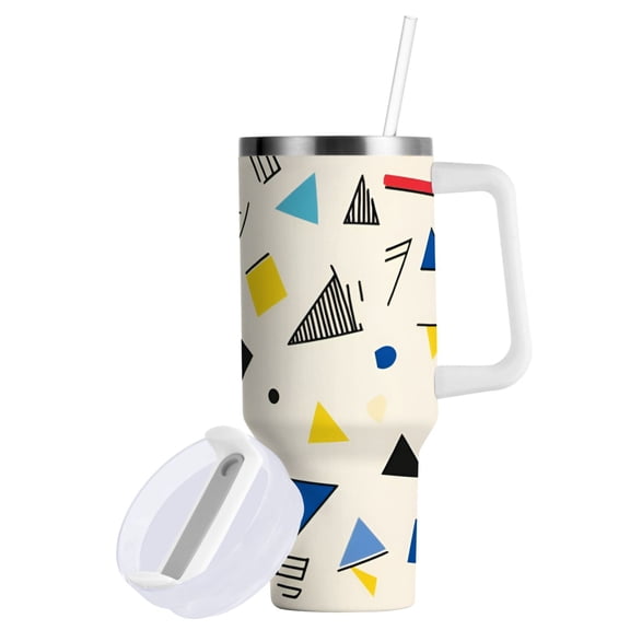 Yayeee 40oz Double-Wall Insulated Stainless Steel Tumbler with Handle Bottle, Retro Triangles