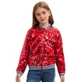 thumbnail image 3 of vastwit Girls Shiny Sequin Varsity Jacket Kids Long Sleeve Front Zipper Baseball Bomber Jacket Coat Red 14, 3 of 7