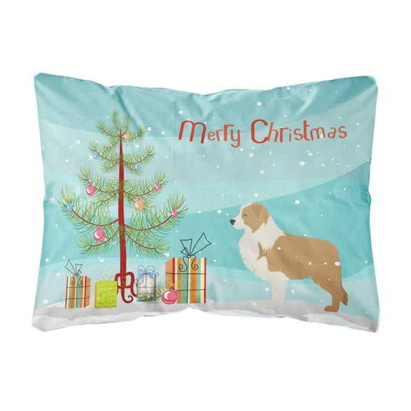 Carolines Treasures BB2940PW1216 Red Border Collie Merry Christmas Tree Canvas Fabric Decorative Pillow, 12H x16W,