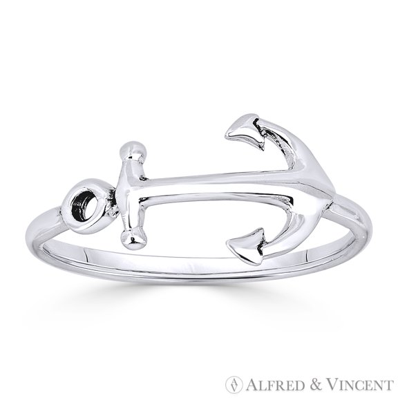 Anchor Sailor's Luck Charm Stackable Ring in .925 Sterling Silver