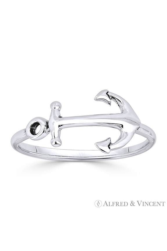 Anchor Sailor's Luck Charm Stackable Ring in .925 Sterling Silver