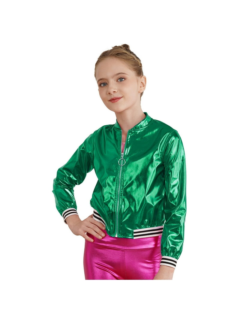 HULIJA Girls Boys Shiny Metallic Long Sleeve Bomber Jacket