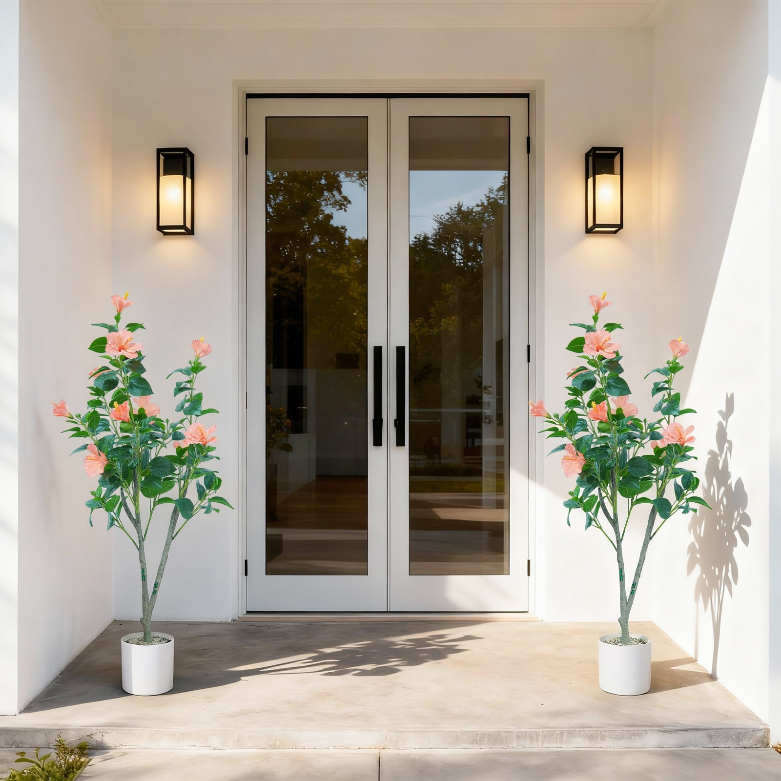 4FT Artificial Hibiscuses Tree, Faux Potted Flower Plant with Realistic Flowers, Fake Flower Tree For Garden Office Party Wedding Hotel