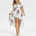 thumbnail image 2 of Aoochasliy Ladies Dresses Petite Floral Summer Floral Printed V-Neck Short Sleeve Split Casual Dress, 2 of 5
