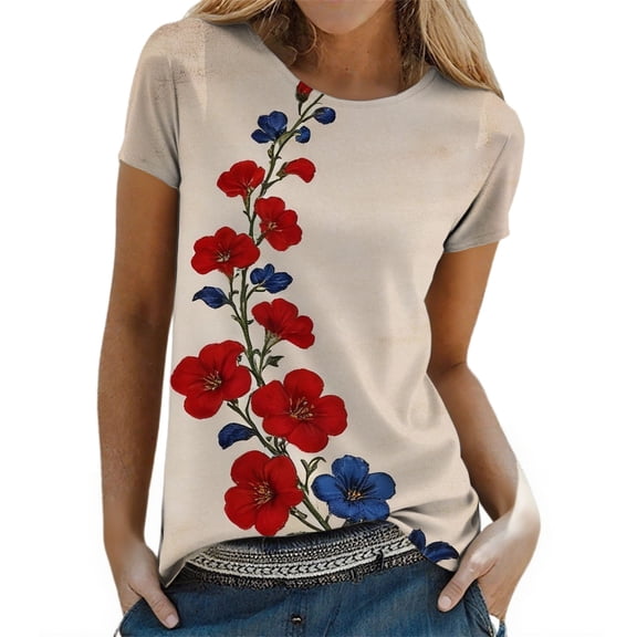 MEICHEN Womens Summer Tops Pleated Round Neck Short Sleeve Shirts Daily Wear Blouse for Women