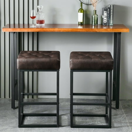 Furniliving 30” Leather Tall Bar Stools Upholstered Backless Counter Stools Set of 2 Black Brown