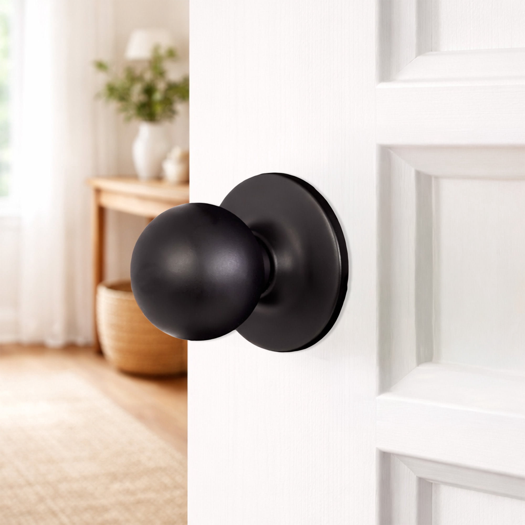 Ball Passage Door Knob, Hall and Closet, Matte Black Finish, Left or Right Hand