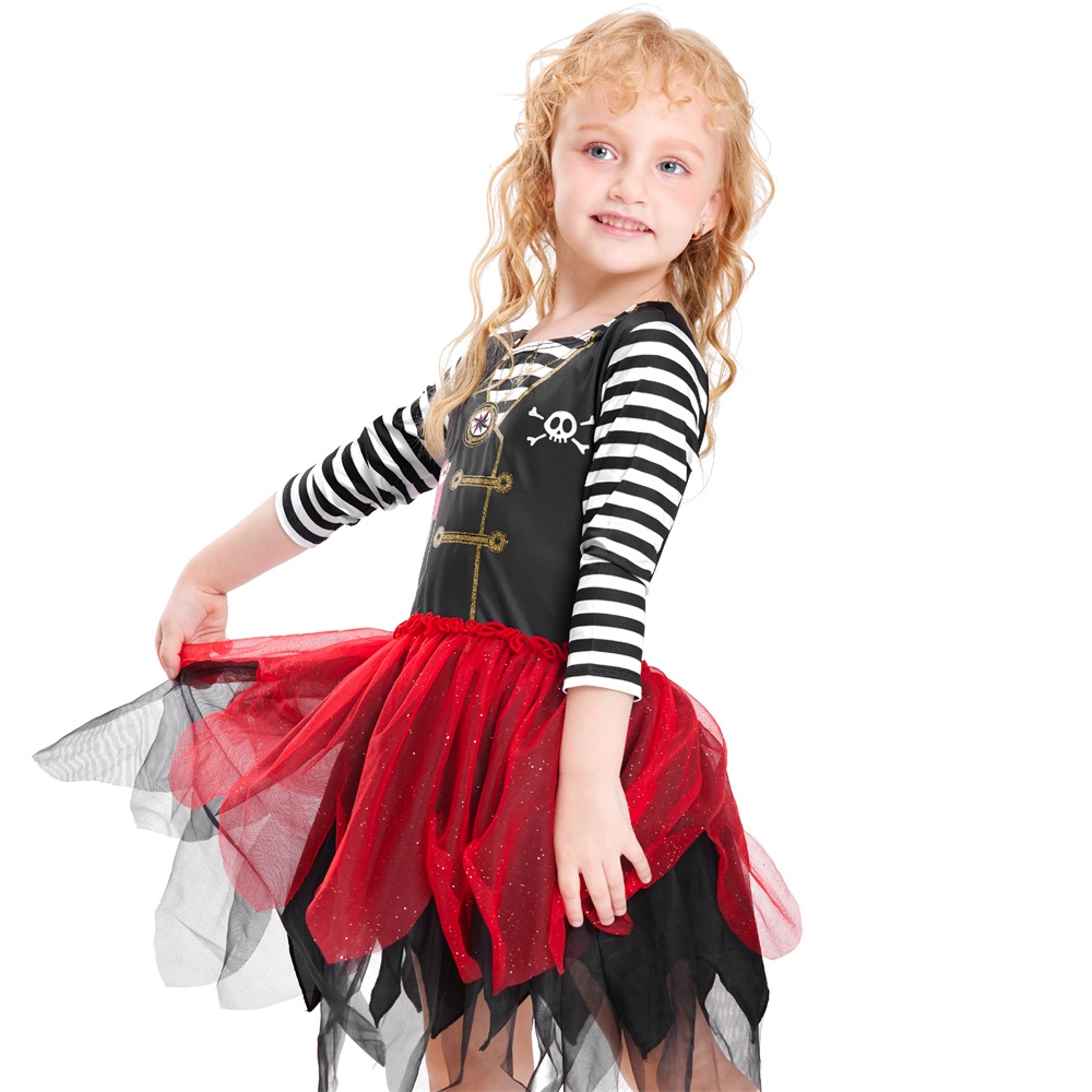 Girls Pirate Princess Costume Set - Buccaneer Dress With Eye Patch, Coins & Pouch For Halloween - View #9