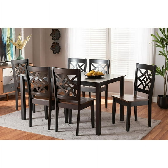 Baxton Studio Nicolette Modern and Contemporary Two-Tone Dark Brown and Walnut Brown Finished Wood 7-Piece Dining Set