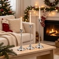thumbnail image 5 of 3PCS Vintage Silver Taper Candlestick Holders for Table Decor, Tall Sturdy Metal Build, Fits Pillar Candles, Great for Wedding Fireplace & Dining Centerpieces, Ideal Housewarming Gift, 5 of 7