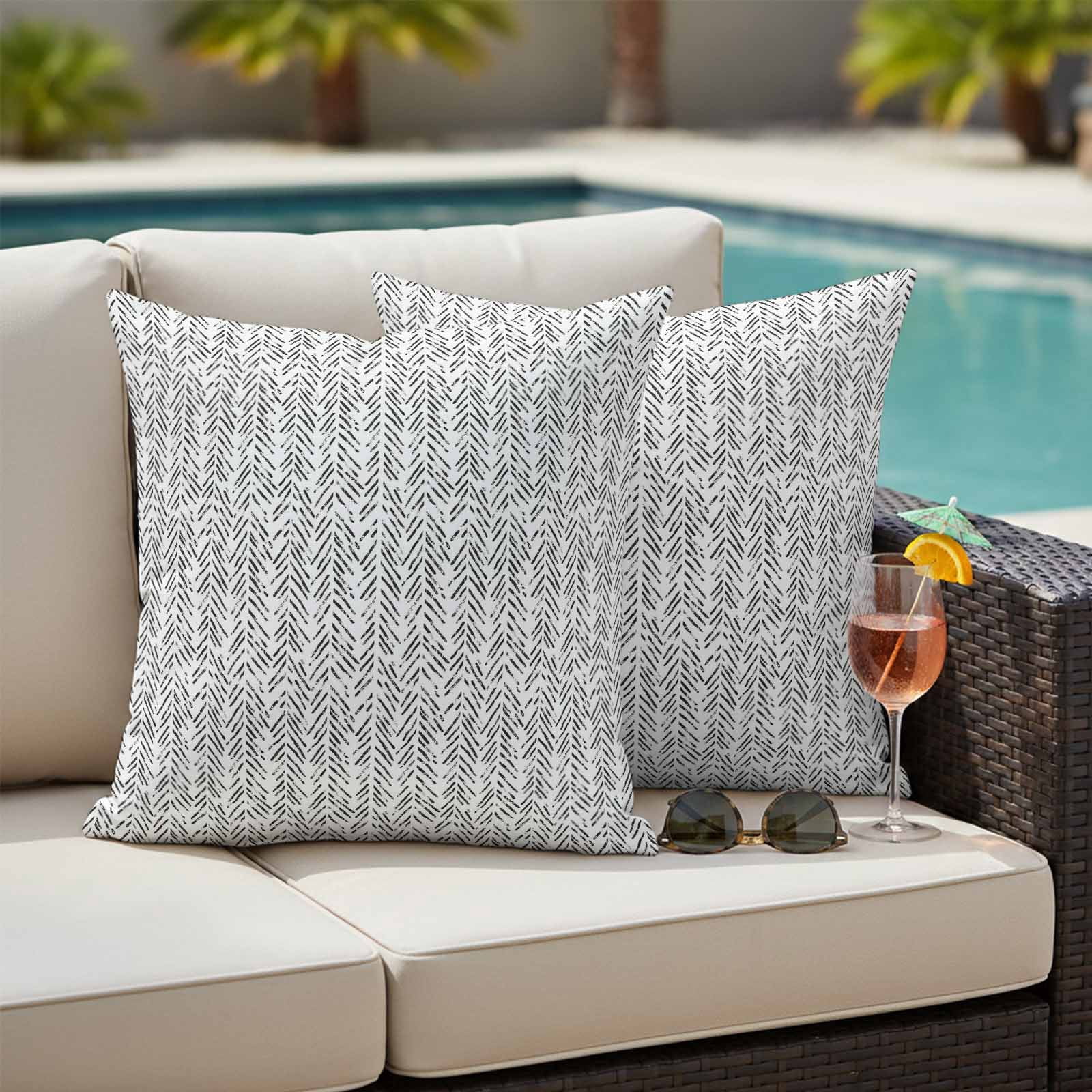White Black Striped Outdoor Waterproof Pillow Covers, Abstract Modern Art Irregular Stripe Decorative Square Throw Pillowcase Sofa Cushion Sham for Patio/Couch/Chair, 18"x18" 2 Pack