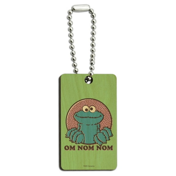 Sesame Street Cookie Monster Om Nom Nom Wood Wooden Rectangle Keychain Key Ring