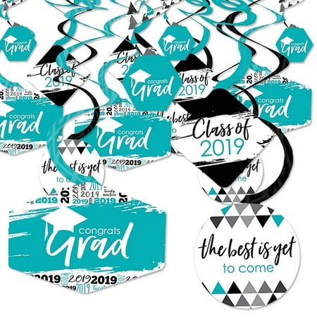 Teal Grad - Best is Yet to Come - 2019 Turquoise Graduation Party Hanging Decor - Party Decoration Swirls - Set of
