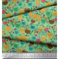 thumbnail image 2 of Soimoi Rayon Fabric Straw,Glass & Coconut Drink Summer Designs Printed Fabric 1 Yard 56 Inch Wide, 2 of 3