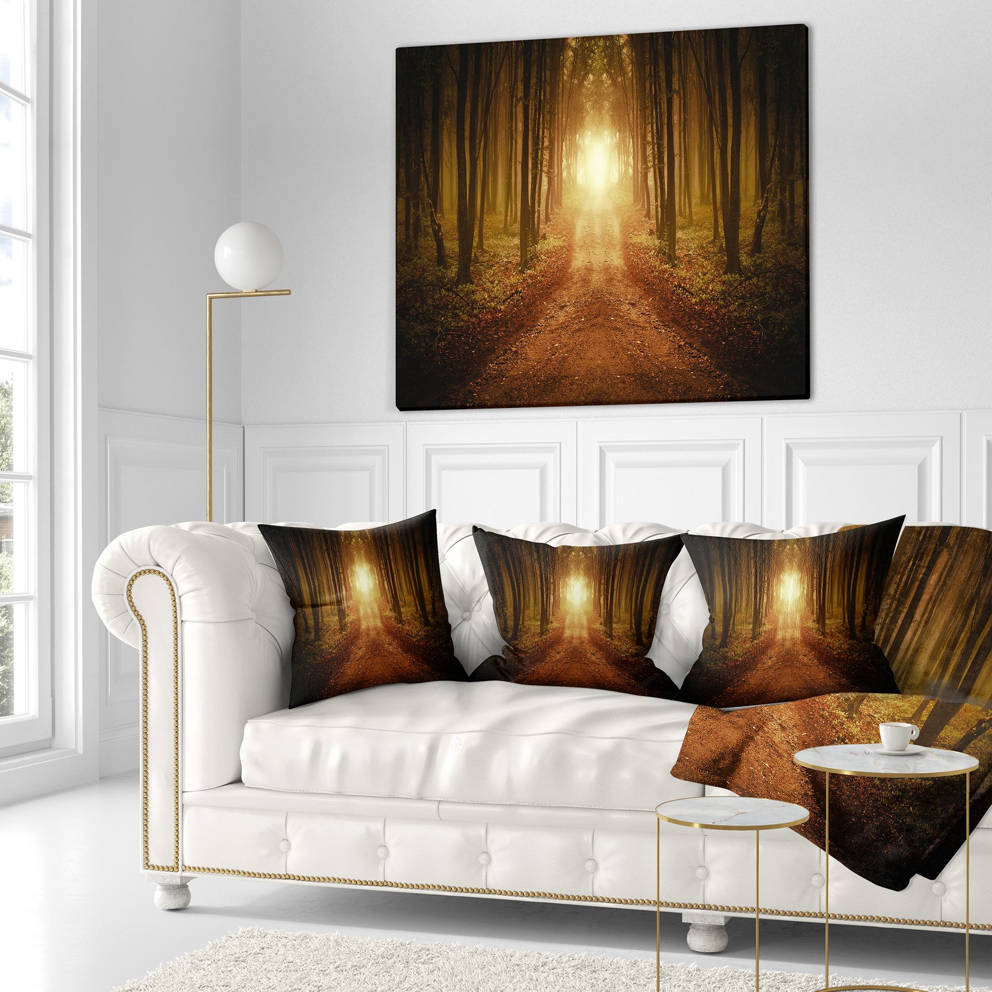 Designart Road in Symmetrical Forest - Landscape Photography Throw Pillow - 16x16