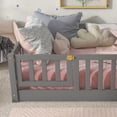 thumbnail image 3 of Twin Size Floor Platform Bed with Fence, Daybed Frame with Door for Bedroom Dorm, Wooden Playpen Bed for Kids Toddlers Boys and Girls, No Box Spring Needed, Grey, 3 of 7