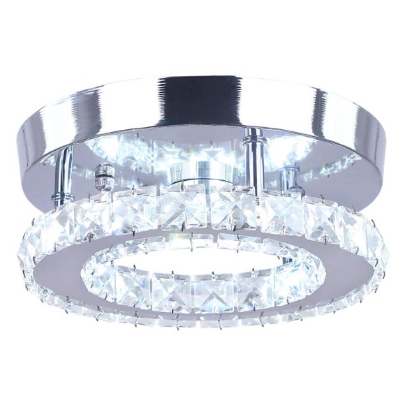 diisunbihuo Mini Lustre Moderne à Led Montage Semi-Encastré Éclairage Cristal Lampe de Plafond pour Chambres Salles à Manger Couloir (Rond Blanc)