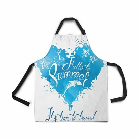 

ASHLEIGH Adjustable Bib Apron for Women Men Girls Chef with Pockets Blue Heart Shape Say Hello Summer It s Time to Travel Vacation Kitchen Apron for Cooking Baking Gardening Grooming Cleaning
