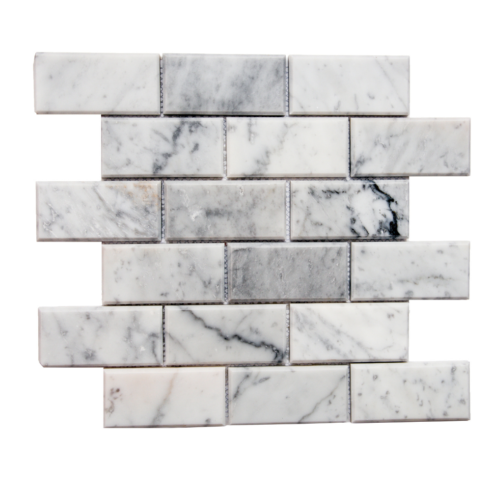 The Tile Life Santorini Beveled 4" x 4" Carrara Polished Marble Brick Mosaic Tile Sample 1 Piece
