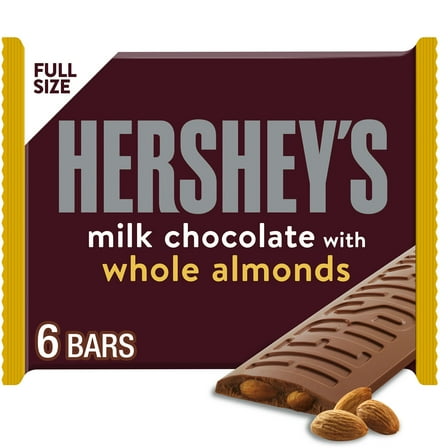 Hershey's Milk Chocolate with Whole Almonds Candy, Bars 1.45 oz, 6 Count pack of 2