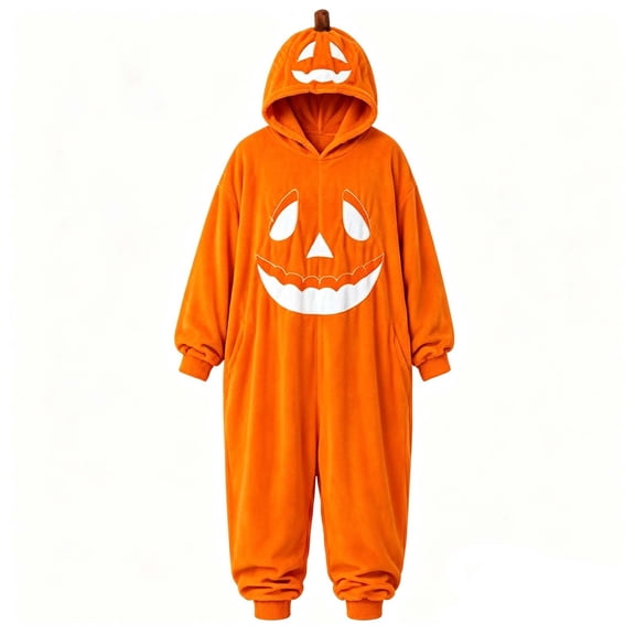 UYYpdK Pumpkin Fleece Hooded Jumpsuit, Soft Plush Halloween Costume for Women, Hooded Pumpkin Pajamas for Halloween Party Cosplay, Lounge & Sleepwear