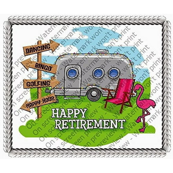 1/4 Sheet Cake - Happy Retirement - Edible Cake or Cupcake Topper - D639