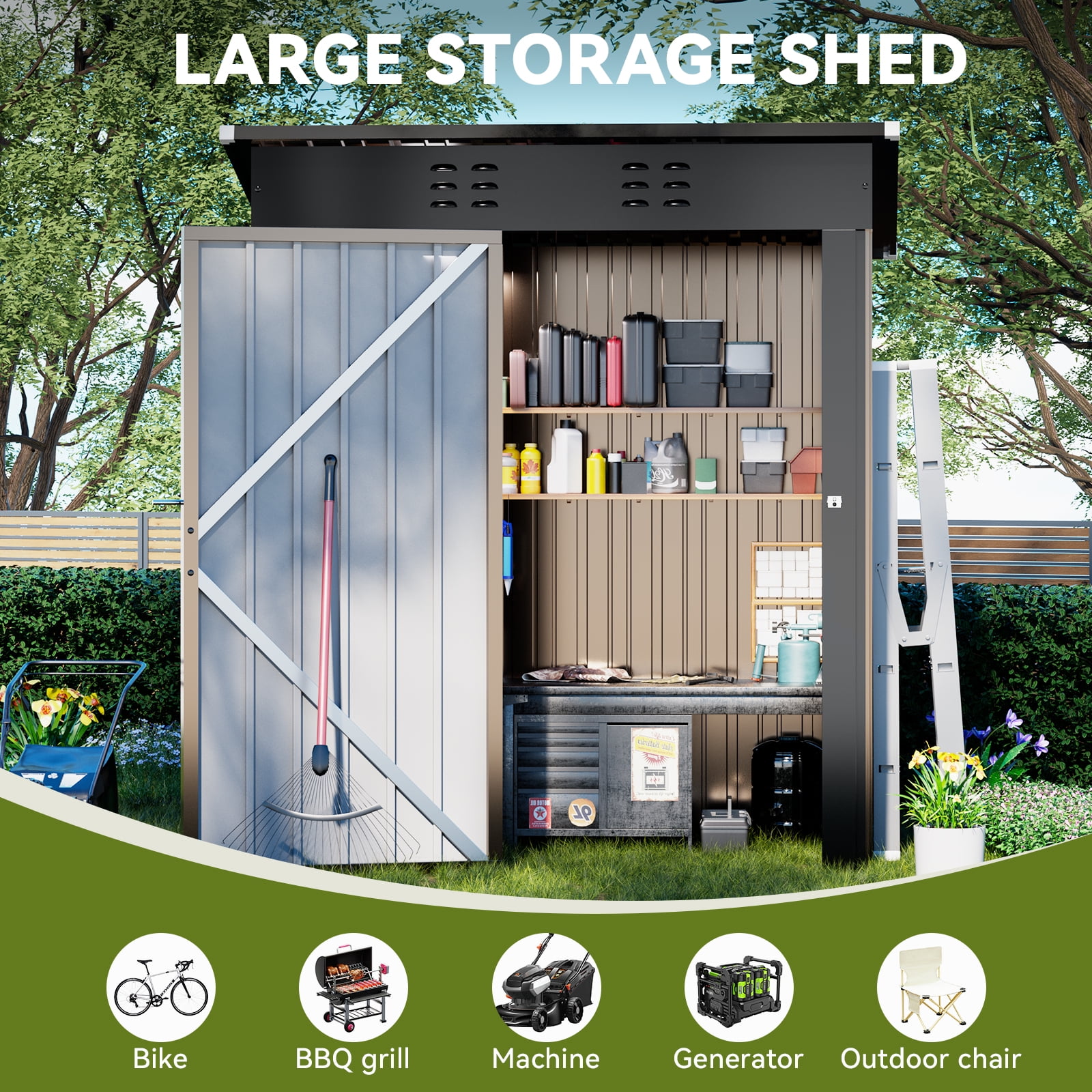 CLOUDREST PRO Metal Shed 5 x 3 ft. Outdoor Storage Shed with Lockable Door and Air Vent Metal Garden Shed,Brown
