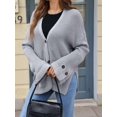 thumbnail image 2 of Women Chunky Knit Sweater Long Sleeve V Neck Button Up Cardigan with Pocket Coat for Fall and Winter Grey S, 2 of 8