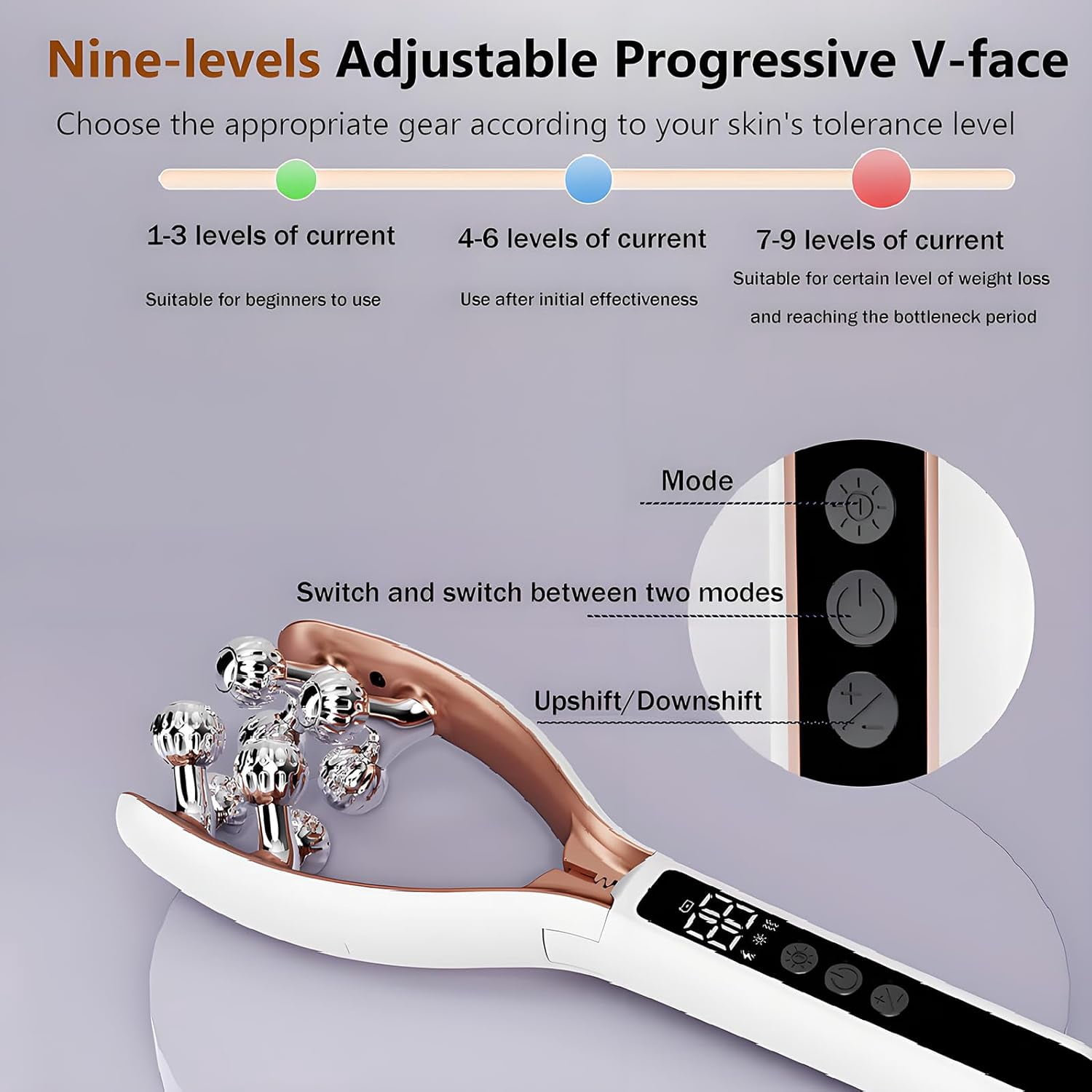 Wireless Facial Massager,Facial Massager Face and Neck,6 Modes&2 Functions,Face Roller Lymphatic Drainage,Portable Rechargeable V-Shape Sculpting&Puffiness Relief Tool for Home&Travel Use