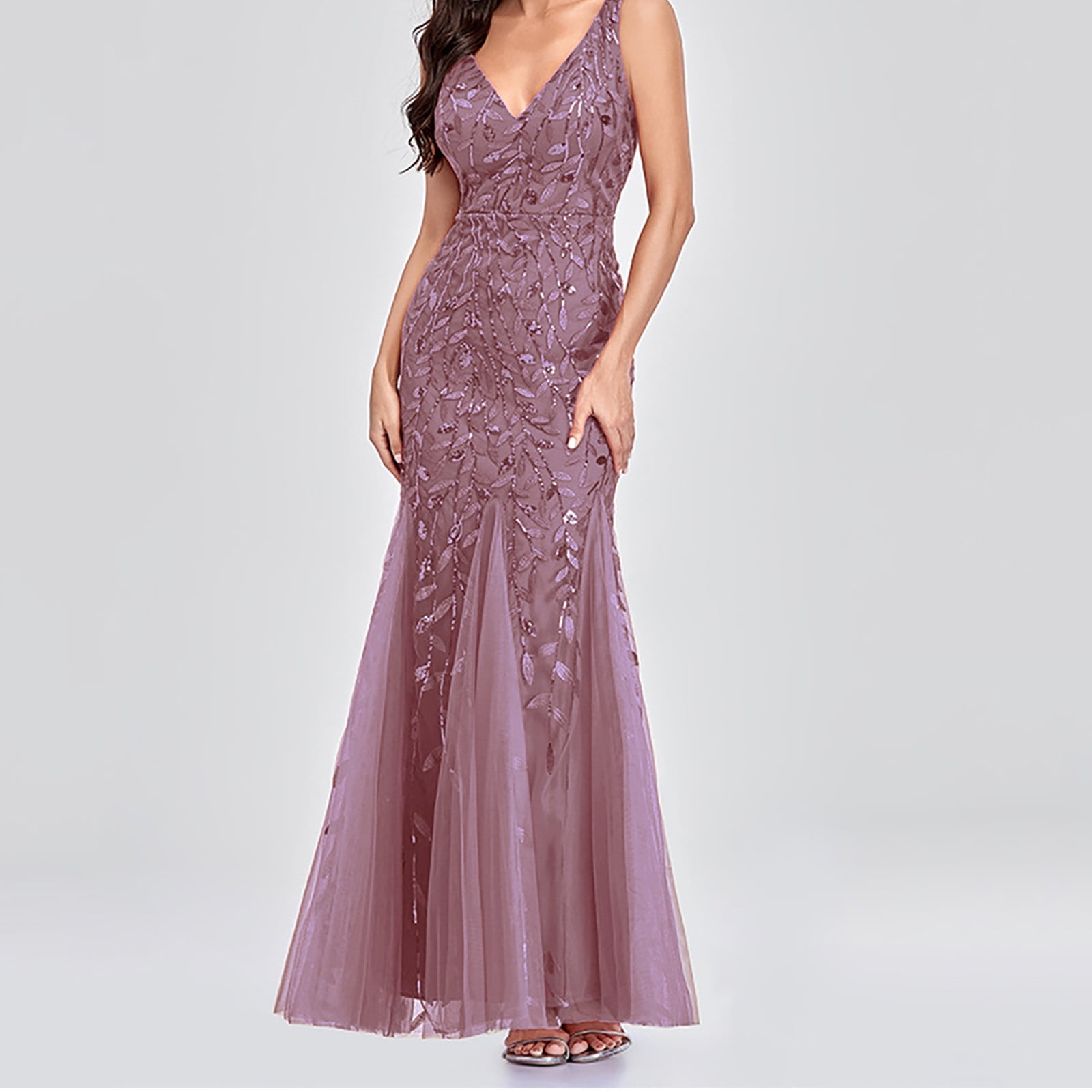 Womens Luxurious Sequins Formal Evening Dress Elegant Sleeveless Mermaid Tulle Floor Lenght Party Cocktail Dresses