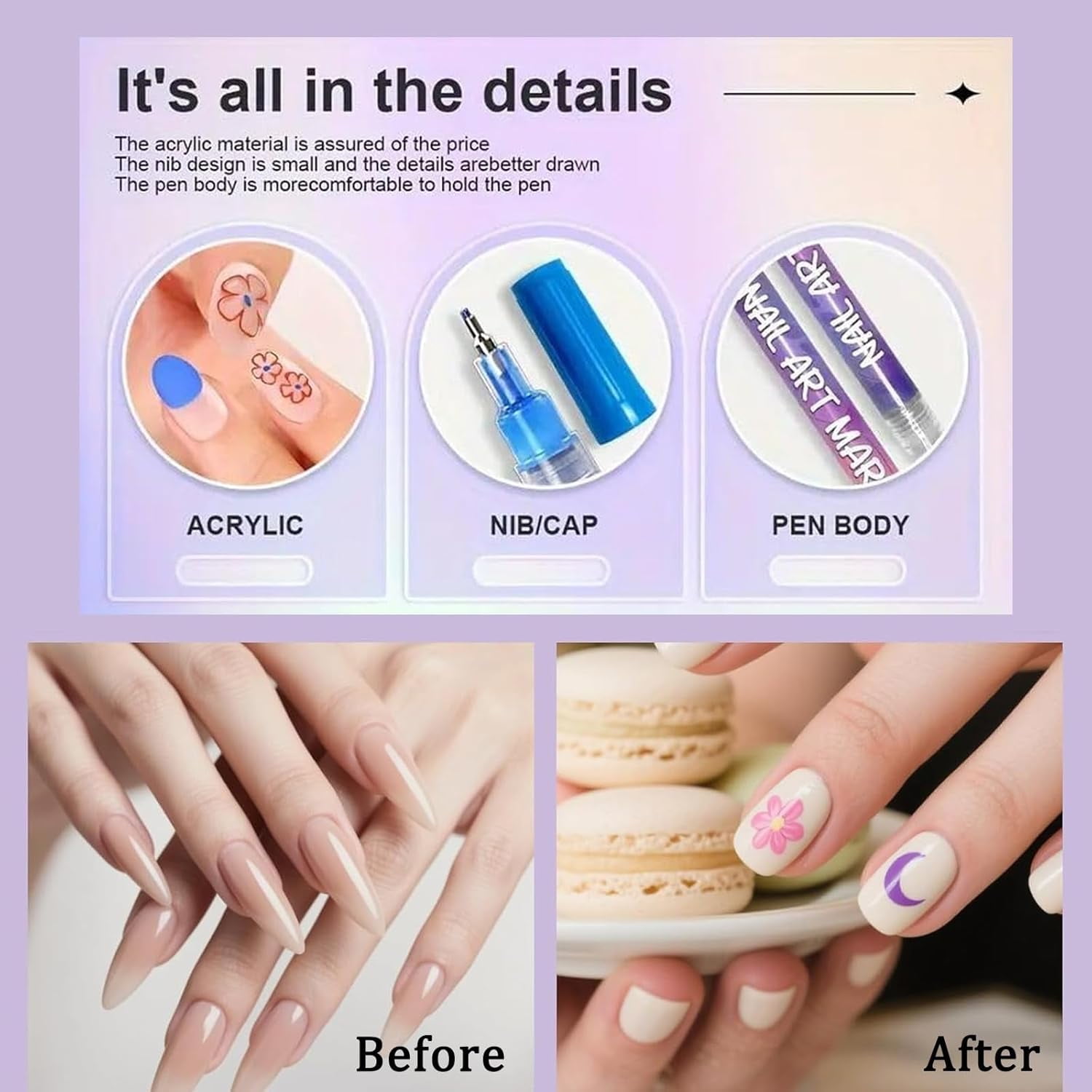 Pink Galaxy Nail Art Pens | 12 Colors Waterproof Nail Art Markers, Quick Dry Gel Polish Pens for DIY Drawing & Manicure