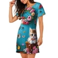 thumbnail image 2 of Gukieu Whimsical Cats and Flowers Scene Print Women's Nightgown, A-line Round Neck Short-sleeved Nightgown Pajamas Home Wear Suitable for Home and Outing, 2 of 6