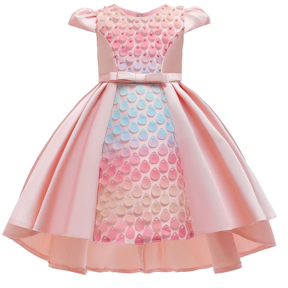 Zpanxa Toddler Girls Princess Dress, Little Girls Party Wedding Dress, Lace Bowknot Cute Mermaid Beading Dress, Kids Pageant Flower Girl Sleeveless Dress, Birthday Gifts for Girls Pink (8-9 Years)