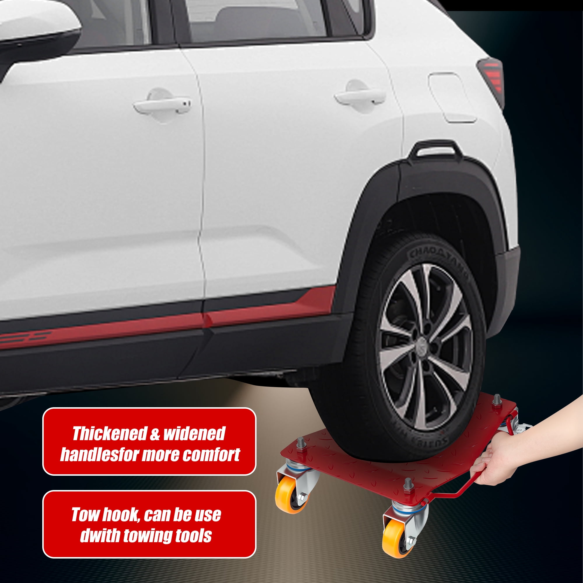 5500 lbs Tire Wheel Dolly Car Set of 4, Heavy Duty Robust & Durable Steel Car Mover with Antiskid Plate & 360 Degree Rotatable Wheel, Red
