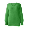 thumbnail image 4 of VISALY V Neck Pullover Sweater Crochet Sweaters Oversized Crewneck Long Sleeve Fuzzy Knit Casual Chunky Warm Fall Pullover Top Trendy Soft Sweaters Pullover Sweaters Plus Size Sweaters Green A, 4 of 4