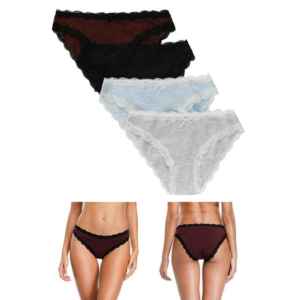 Charmo Women's Cotton Nylon Panties Lace Trim Hipster Briefs Ladies  Underwear 4 Pack 