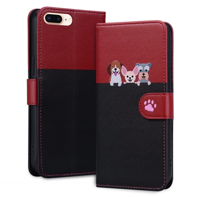 Compatible avec iPhone 8 Plus Étui Portefeuille Motif Animaux Mignons avec Fentes pour Cartes Couverture Rabattable
