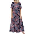 thumbnail image 1 of Robe Mode Femme Col Rond Manches Courtes Ample Mi-Mollet Robe Longue, 1 of 8