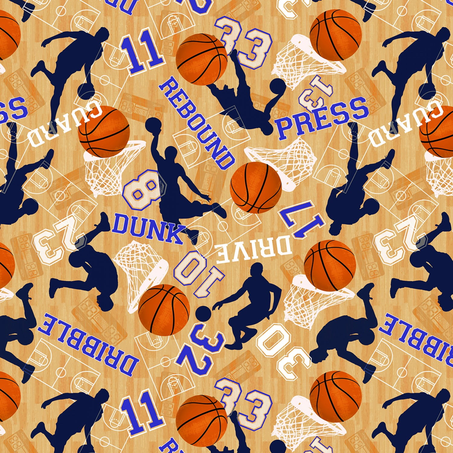 Timeless Treasures Basketball Game Motifs Tan 100 Cotton Fabric by The Yard