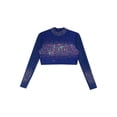 thumbnail image 5 of vastwit Kids Girls Sparkly Rhinestone Sheer Mesh Long Sleeve Shirt Skating Gymnastics Lyrical Dance Crop Top Navy Blue 8, 5 of 7
