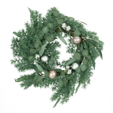 Noble House Geddes Artificial Pine Wreath with Ornaments, Green, 26"