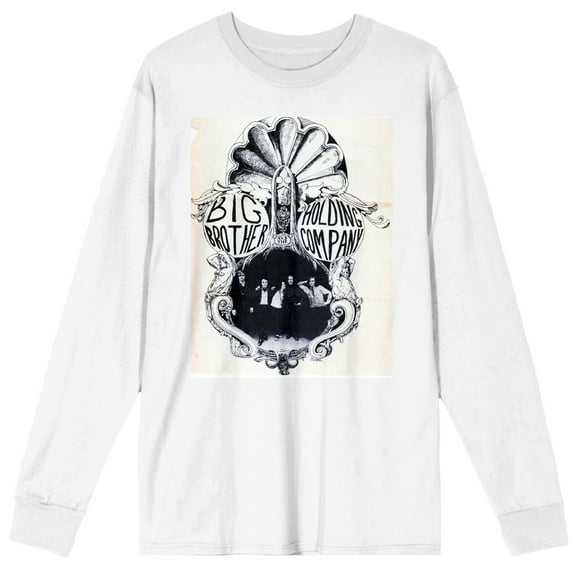 Big Brother & Holding Company Band Members Adult White Long Sleeve Crew Neck Tee-Large