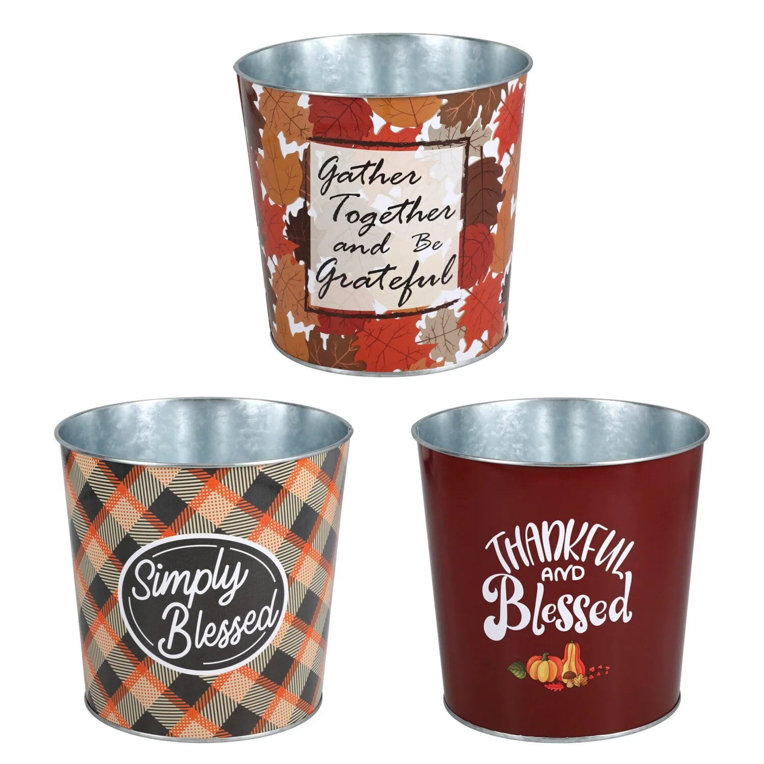 CGT Round Harvest Tin Pails Metal Buckets Gift Baskets Fall