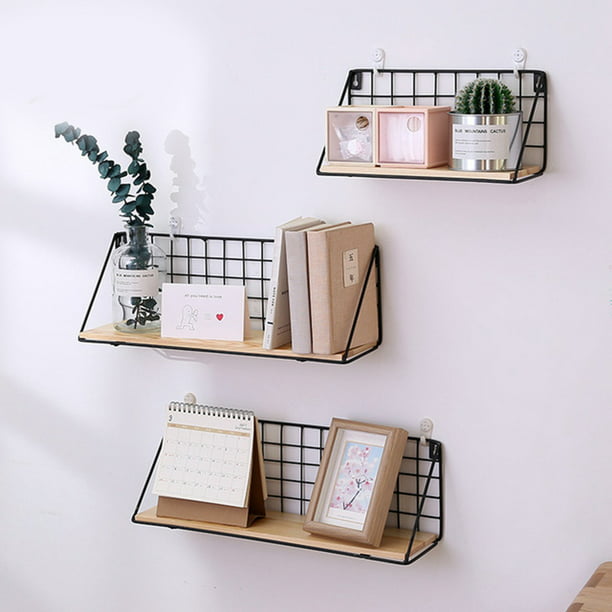 Wall Shelf Geometric Iron & Wooden Craft Wall Rack Storage Living Room Home  Decor(Only Wall Shelves)