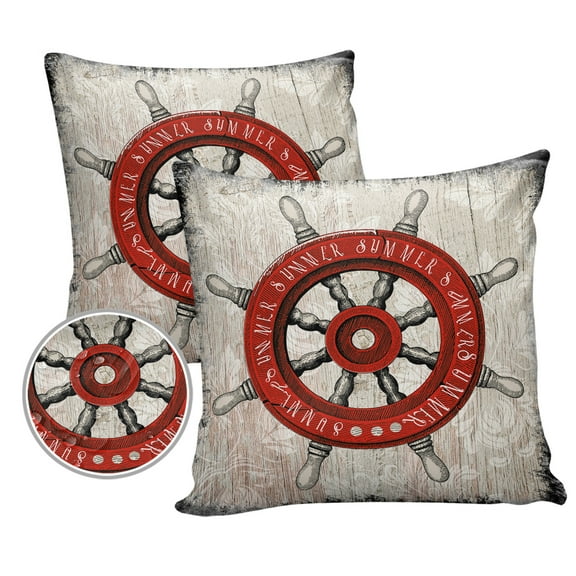 Pack of 2 Outdoor Pillow Covers, Nautical Rudder Rustic Wood Waterproof Square Throw Pillowcase Cushion Decorative Pillow Covers for Couch Patio Tent, 18x18 in
