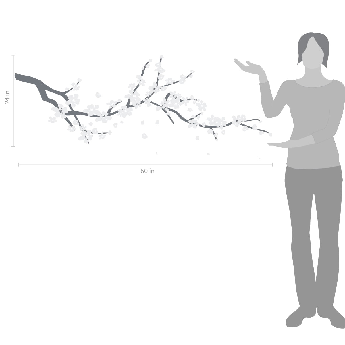 Large Japanese Cherry Blossom Tree Branch Vinyl Decal Wall Sticker | Girls Flowery Room Décor