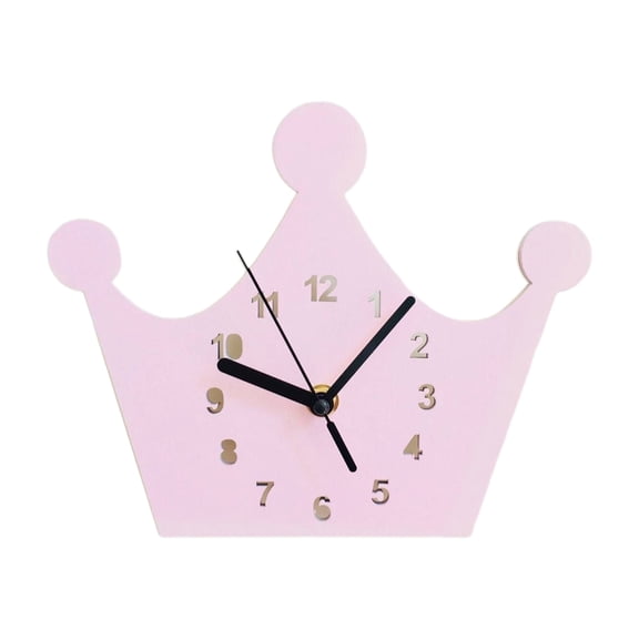 Children's House Crown Clock Cartoon Clock Silent Non Ticking Wall Clock Girls Room Silent Clock Wooden Wall Decor Clock