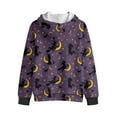 thumbnail image 2 of Xoenoiee Purple Witch Hat Moon Star Print Kids Halloween Sweatshirts Hoodies Boys Girls Full Zip Sweater Hooded Pullover Athletic Hoody Lightweight Spring Fall Outfits Tops with Pocket, 11-13 Years, 2 of 7