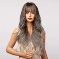 thumbnail image 3 of Kellynee 24" Black To Brown Wig Long Curly Synthetic Wigs Compatible Women (2 Wig Caps Included), 3 of 5
